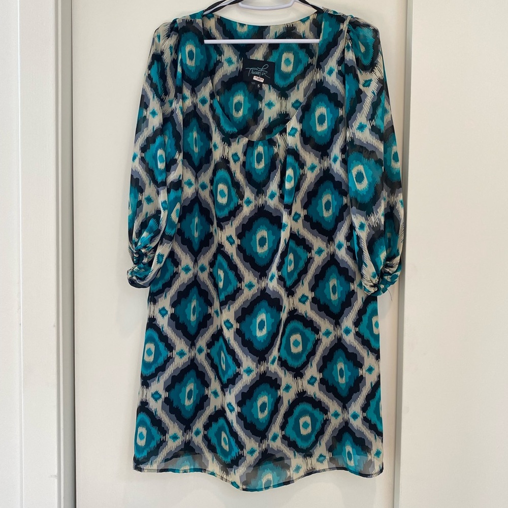 Tricia Fix teal printed pullover dress, size S